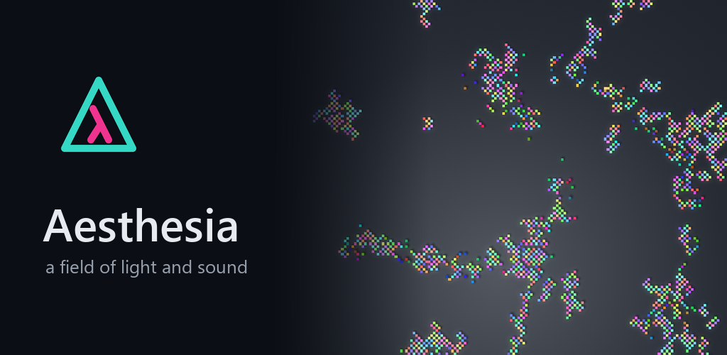Aesthesia: the app's icon and name beside a field of small coloured cells forming shapes